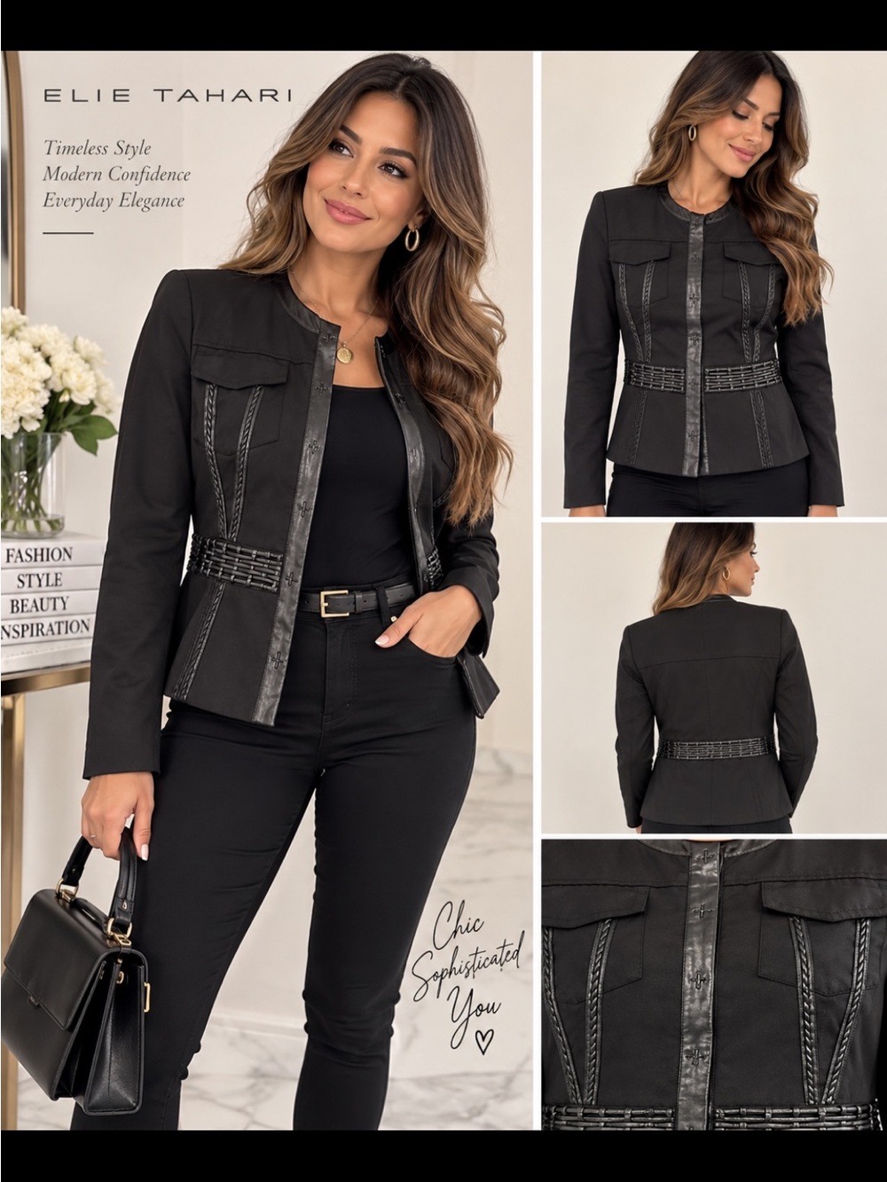 Elie Tahari Black Woven-Trim Blazer